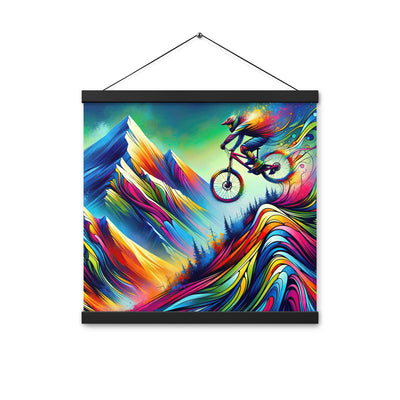 Mountainbiker in farbenfroher Alpenkulisse mit abstraktem Touch (M) - Premium Poster mit Aufhängung xxx yyy zzz 40.6 x 40.6 cm