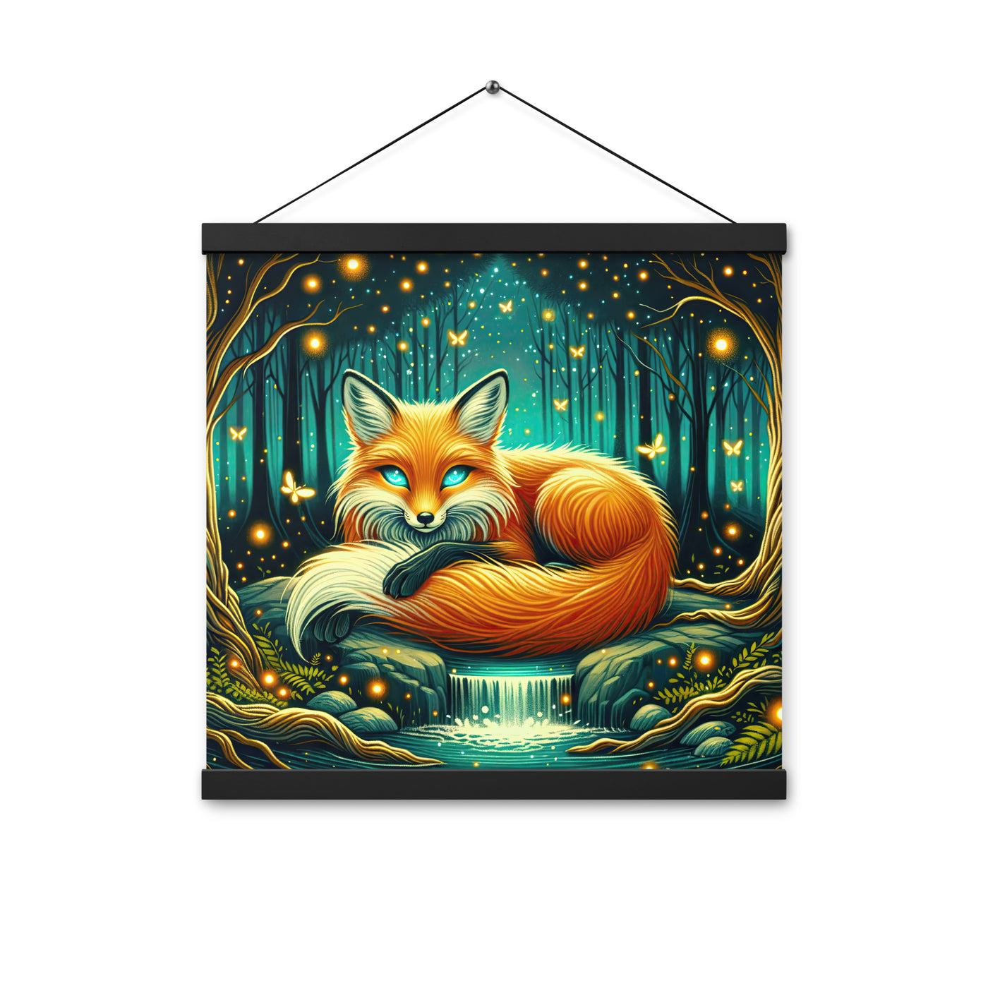 Bezaubernder Fuchs auf erleuchteter mystischer Waldlichtung - Premium Poster mit Aufhängung camping xxx yyy zzz 40.6 x 40.6 cm
