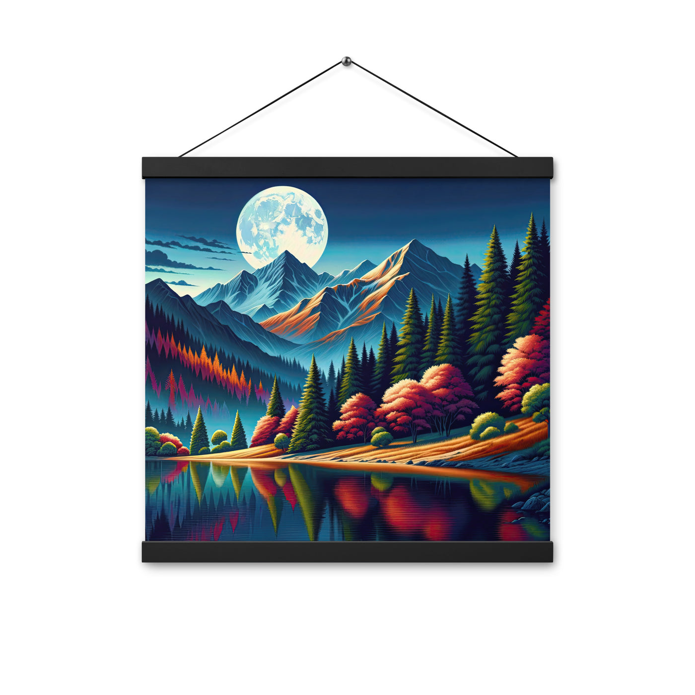 Ruhiger Herbstabend in den Alpen, grün-rote Berge - Premium Poster mit Aufhängung berge xxx yyy zzz 40.6 x 40.6 cm