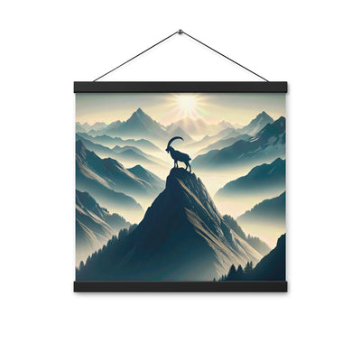 Morgendlicher Steinbock auf Alpengipfel, steile Berghänge - Premium Poster mit Aufhängung berge xxx yyy zzz 40.6 x 40.6 cm