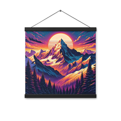 Lebendiger Alpen-Sonnenuntergang, schneebedeckte Gipfel in warmen Tönen - Premium Poster mit Aufhängung berge xxx yyy zzz 40.6 x 40.6 cm
