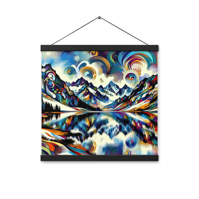 Alpensee im Zentrum eines abstrakt-expressionistischen Alpen-Kunstwerks - Premium Poster mit Aufhängung berge xxx yyy zzz 40.6 x 40.6 cm