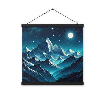 Sternenklare Nacht über den Alpen, Vollmondschein auf Schneegipfeln - Premium Poster mit Aufhängung berge xxx yyy zzz 40.6 x 40.6 cm