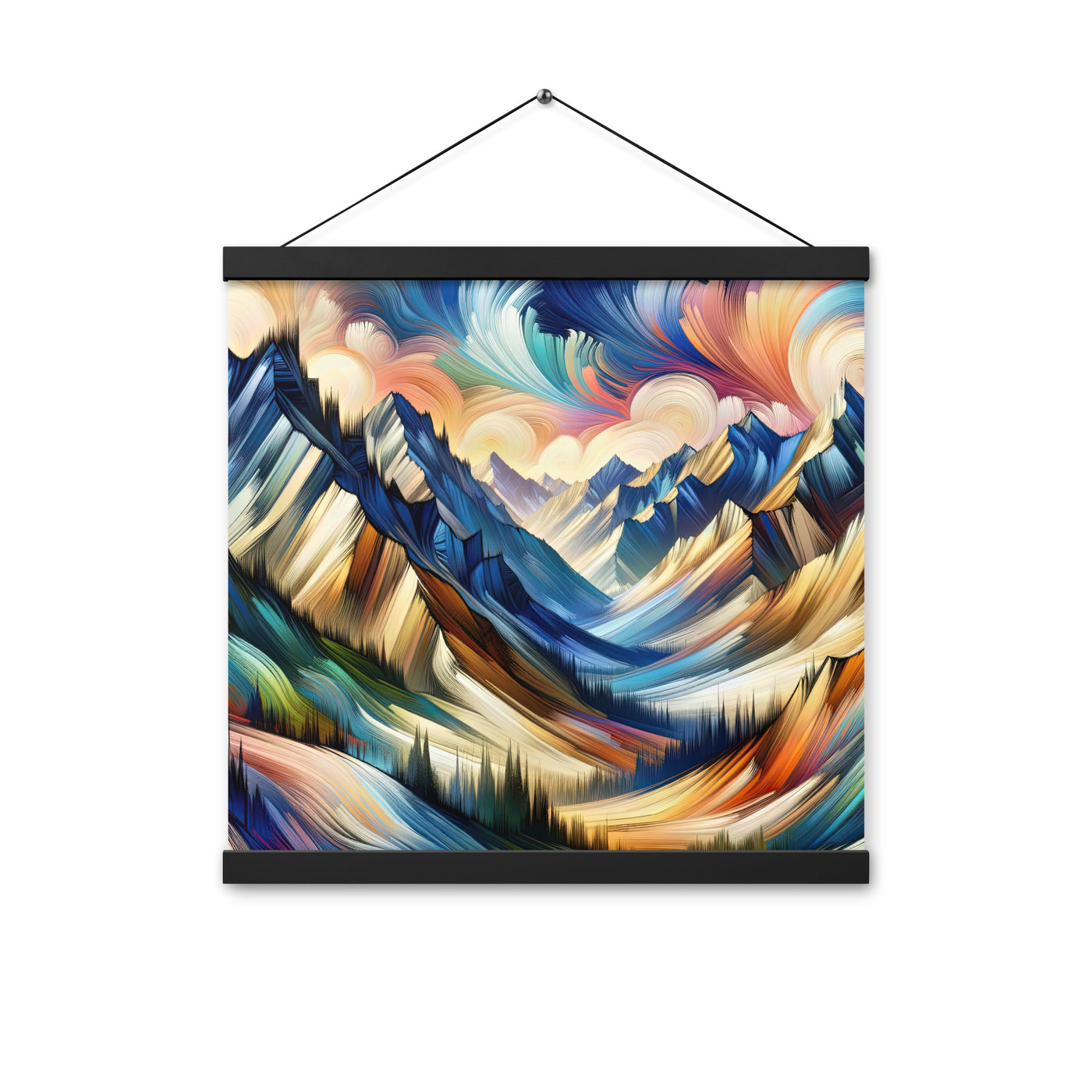 Alpen in abstrakter Expressionismus-Manier, wilde Pinselstriche - Premium Poster mit Aufhängung berge xxx yyy zzz 40.6 x 40.6 cm