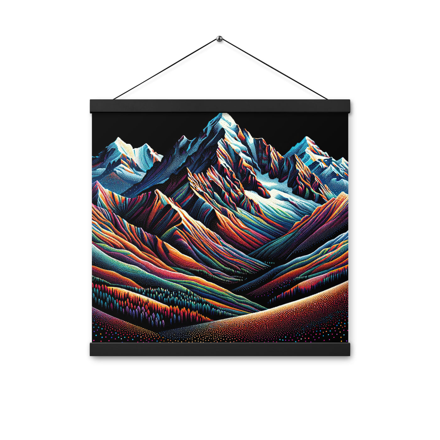 Pointillistische Darstellung der Alpen, Farbpunkte formen die Landschaft - Premium Poster mit Aufhängung berge xxx yyy zzz 40.6 x 40.6 cm
