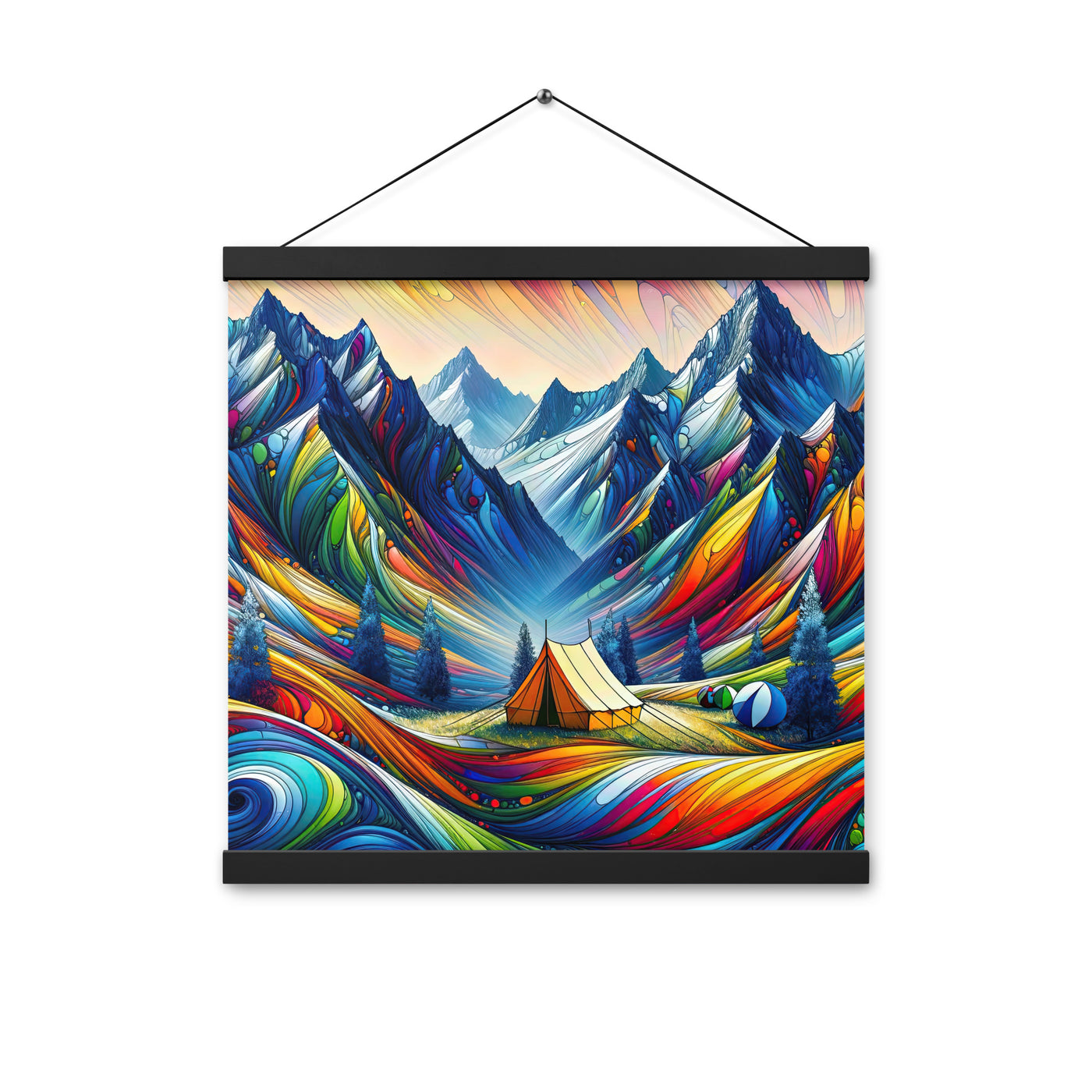 Surreale Alpen in abstrakten Farben, dynamische Formen der Landschaft - Premium Poster mit Aufhängung camping xxx yyy zzz 40.6 x 40.6 cm