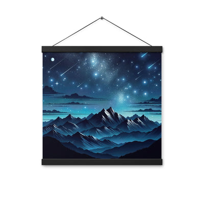 Alpen unter Sternenhimmel mit glitzernden Sternen und Meteoren - Premium Poster mit Aufhängung berge xxx yyy zzz 40.6 x 40.6 cm