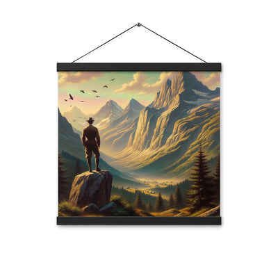 Ölgemälde eines Schweizer Wanderers in den Alpen bei goldenem Sonnenlicht - Premium Poster mit Aufhängung wandern xxx yyy zzz 40.6 x 40.6 cm
