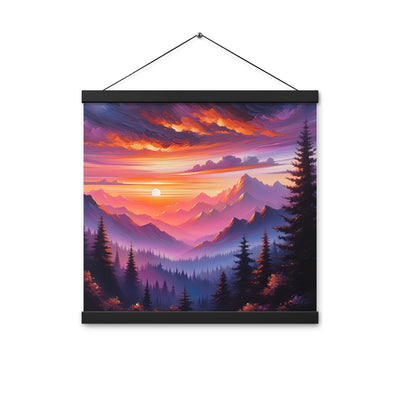 Ölgemälde der Alpenlandschaft im ätherischen Sonnenuntergang, himmlische Farbtöne - Premium Poster mit Aufhängung berge xxx yyy zzz 40.6 x 40.6 cm