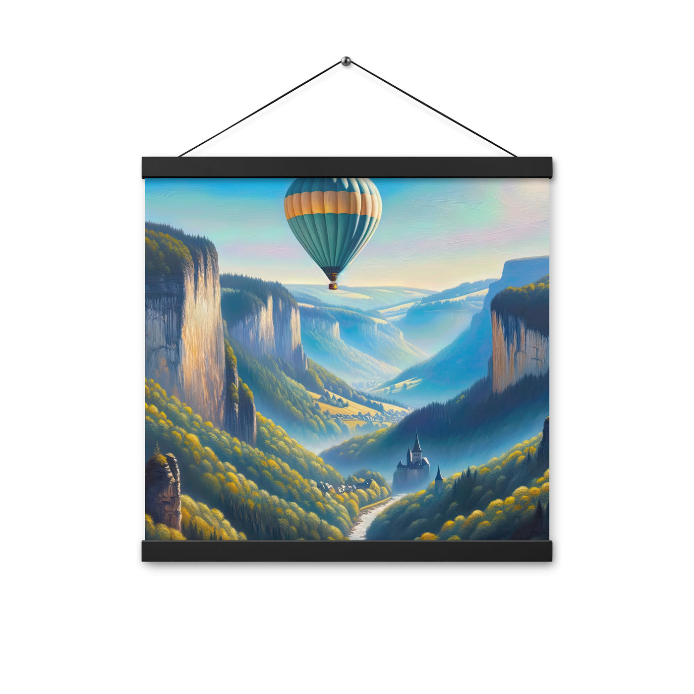 Ölgemälde einer ruhigen Szene in Luxemburg mit Heißluftballon und blauem Himmel - Premium Poster mit Aufhängung berge xxx yyy zzz 40.6 x 40.6 cm