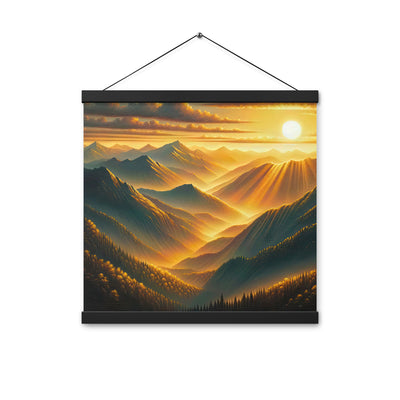 Ölgemälde der Berge in der goldenen Stunde, Sonnenuntergang über warmer Landschaft - Premium Poster mit Aufhängung berge xxx yyy zzz 40.6 x 40.6 cm