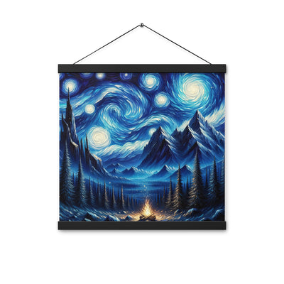Sternennacht-Stil Ölgemälde der Alpen, himmlische Wirbelmuster - Premium Poster mit Aufhängung berge xxx yyy zzz 40.6 x 40.6 cm