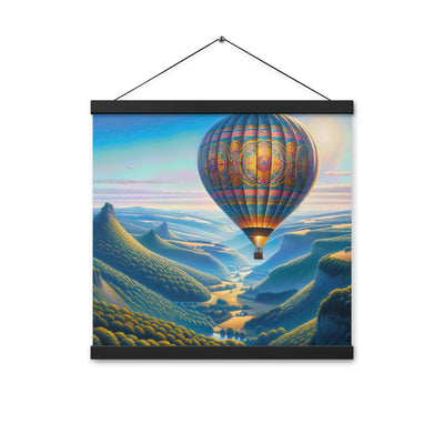 Ölgemälde einer ruhigen Szene mit verziertem Heißluftballon - Premium Poster mit Aufhängung berge xxx yyy zzz 40.6 x 40.6 cm