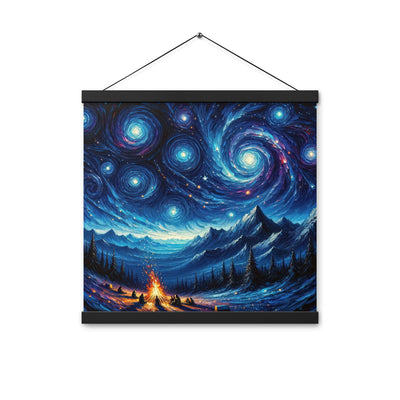 Sternennacht über den Alpen inspiriertes Ölgemälde, mystischer Nachthimmel in Blau - Premium Poster mit Aufhängung camping xxx yyy zzz 40.6 x 40.6 cm