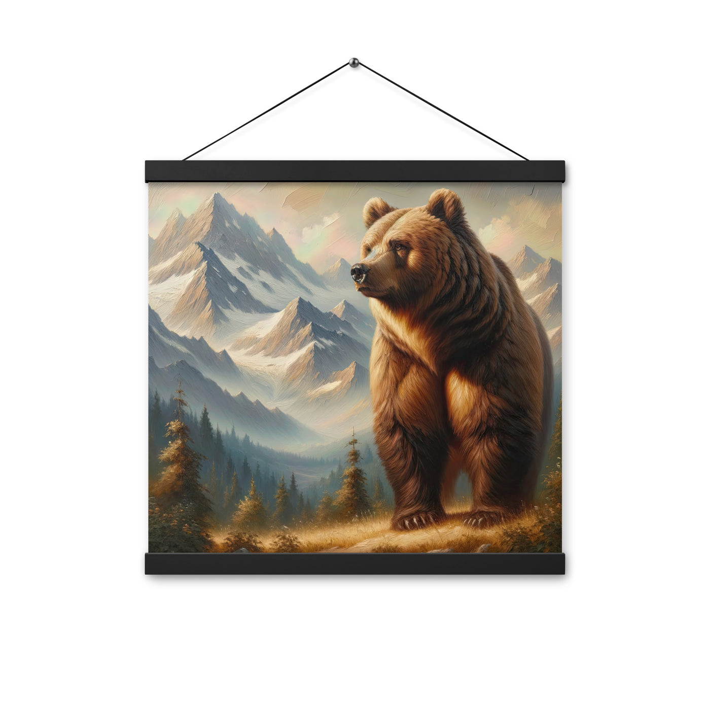 Ölgemälde eines königlichen Bären vor der majestätischen Alpenkulisse - Premium Poster mit Aufhängung camping xxx yyy zzz 40.6 x 40.6 cm