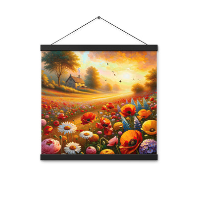 Ölgemälde eines Blumenfeldes im Sonnenuntergang, leuchtende Farbpalette - Premium Poster mit Aufhängung camping xxx yyy zzz 40.6 x 40.6 cm