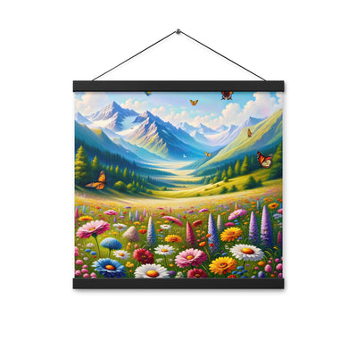 Ölgemälde einer ruhigen Almwiese, Oase mit bunter Wildblumenpracht - Premium Poster mit Aufhängung camping xxx yyy zzz 40.6 x 40.6 cm