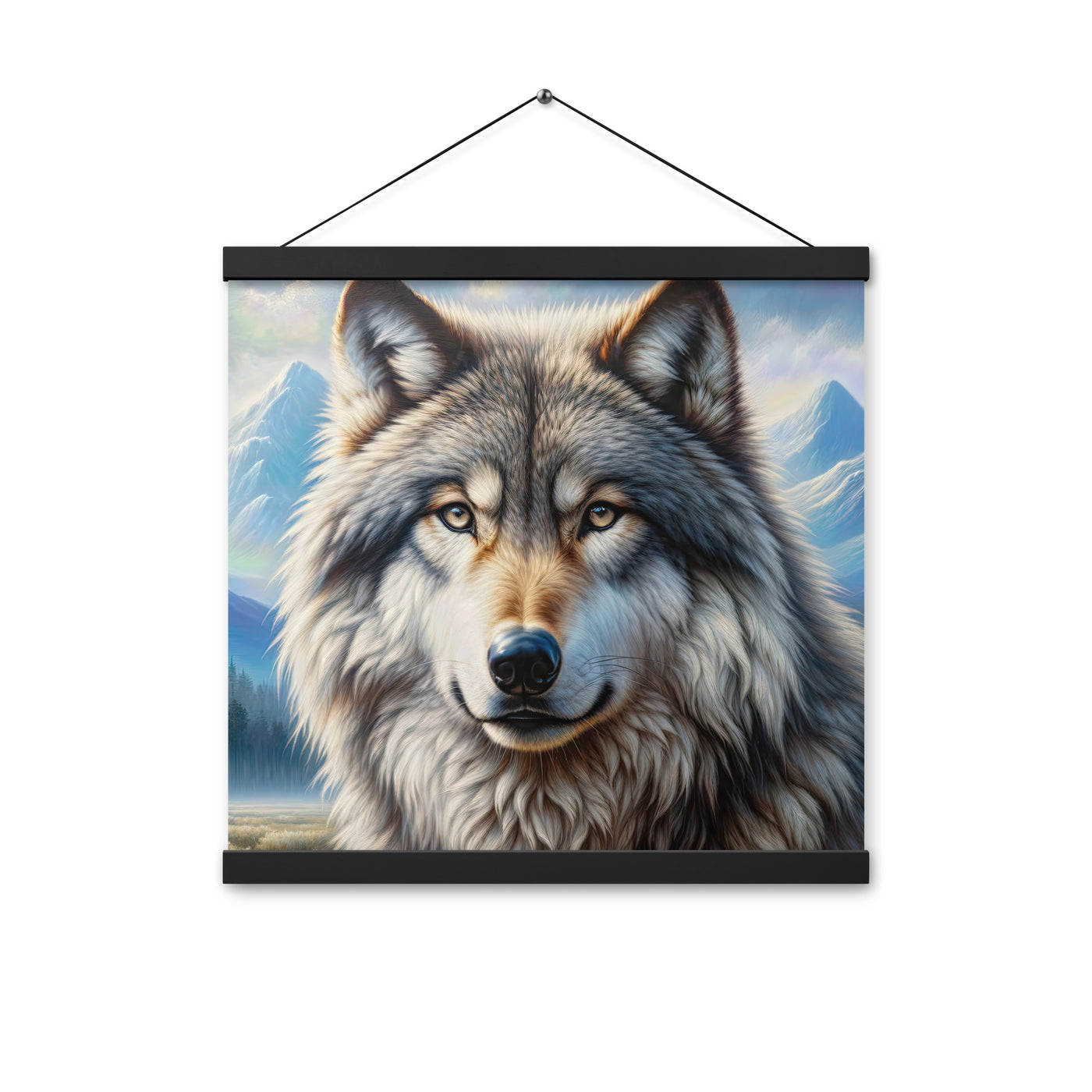 Porträt-Ölgemälde eines prächtigen Wolfes mit faszinierenden Augen (AN) - Premium Poster mit Aufhängung xxx yyy zzz 40.6 x 40.6 cm