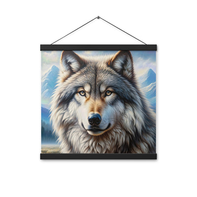 Porträt-Ölgemälde eines prächtigen Wolfes mit faszinierenden Augen (AN) - Premium Poster mit Aufhängung xxx yyy zzz 40.6 x 40.6 cm