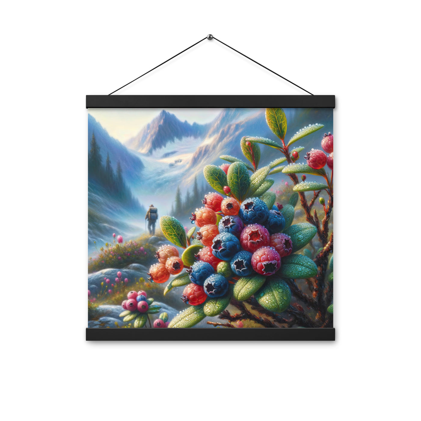 Ölgemälde einer Nahaufnahme von Alpenbeeren in satten Farben und zarten Texturen - Premium Poster mit Aufhängung wandern xxx yyy zzz 40.6 x 40.6 cm