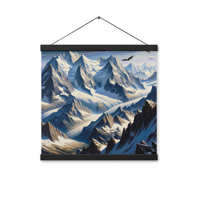 Ölgemälde der Alpen mit hervorgehobenen zerklüfteten Geländen im Licht und Schatten - Premium Poster mit Aufhängung berge xxx yyy zzz 40.6 x 40.6 cm