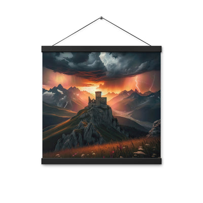 Foto einer Alpenburg bei stürmischem Sonnenuntergang, dramatische Wolken und Sonnenstrahlen - Enhanced Matte Paper Poster With Hanger berge xxx yyy zzz 40.6 x 40.6 cm