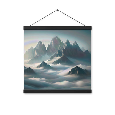 Foto eines nebligen Alpenmorgens, scharfe Gipfel ragen aus dem Nebel - Premium Poster mit Aufhängung berge xxx yyy zzz 40.6 x 40.6 cm