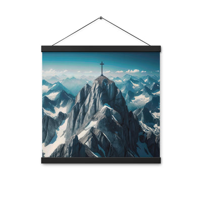 Foto der Alpen mit Gipfelkreuz an einem klaren Tag, schneebedeckte Spitzen vor blauem Himmel - Enhanced Matte Paper Poster With Hanger berge xxx yyy zzz 40.6 x 40.6 cm