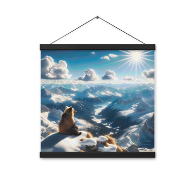 Foto der Alpen im Winter mit Bären auf dem Gipfel, glitzernder Neuschnee unter der Sonne - Premium Poster mit Aufhängung camping xxx yyy zzz 40.6 x 40.6 cm
