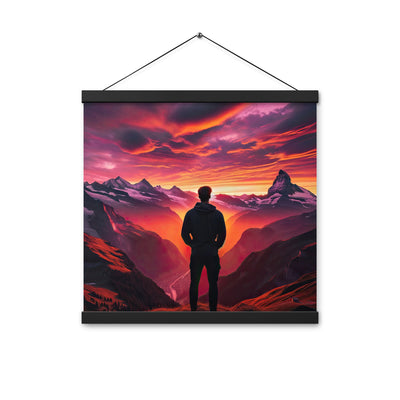 Foto der Schweizer Alpen im Sonnenuntergang, Himmel in surreal glänzenden Farbtönen - Premium Poster mit Aufhängung wandern xxx yyy zzz 40.6 x 40.6 cm