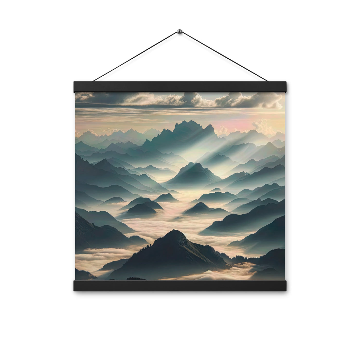 Foto der Alpen im Morgennebel, majestätische Gipfel ragen aus dem Nebel - Premium Poster mit Aufhängung berge xxx yyy zzz 40.6 x 40.6 cm