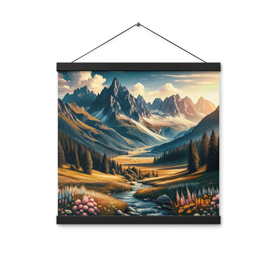 Quadratisches Kunstwerk der Alpen, majestätische Berge unter goldener Sonne - Premium Poster mit Aufhängung berge xxx yyy zzz 40.6 x 40.6 cm