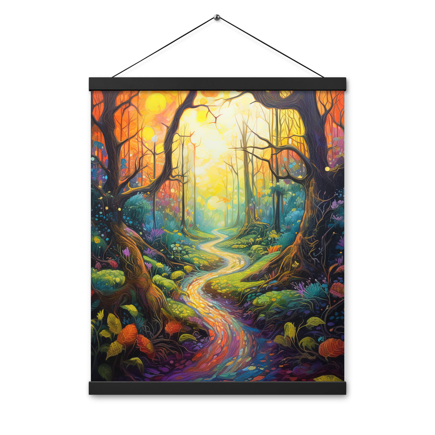 Wald und Wanderweg - Bunte, farbenfrohe Malerei - Premium Poster mit Aufhängung camping xxx 40.6 x 50.8 cm