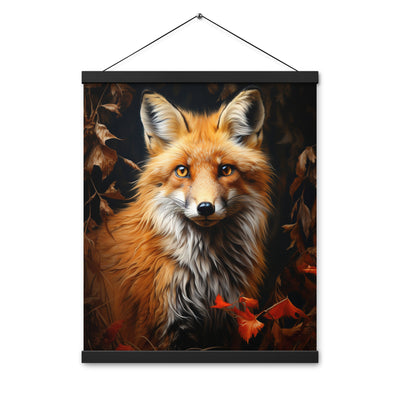 Fuchs Porträt und Herbstblätter - Malerei - Premium Poster mit Aufhängung camping xxx 40.6 x 50.8 cm