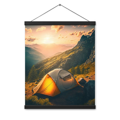 Zelt auf Berg im Sonnenaufgang - Landschafts - Premium Poster mit Aufhängung camping xxx 40.6 x 50.8 cm