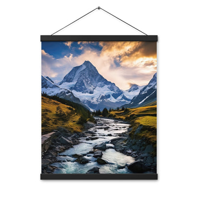 Berge und steiniger Bach - Epische Stimmung - Premium Poster mit Aufhängung berge xxx 40.6 x 50.8 cm
