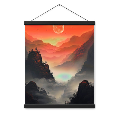 Gebirge, rote Farben und Nebel - Episches Kunstwerk - Premium Poster mit Aufhängung berge xxx 40.6 x 50.8 cm