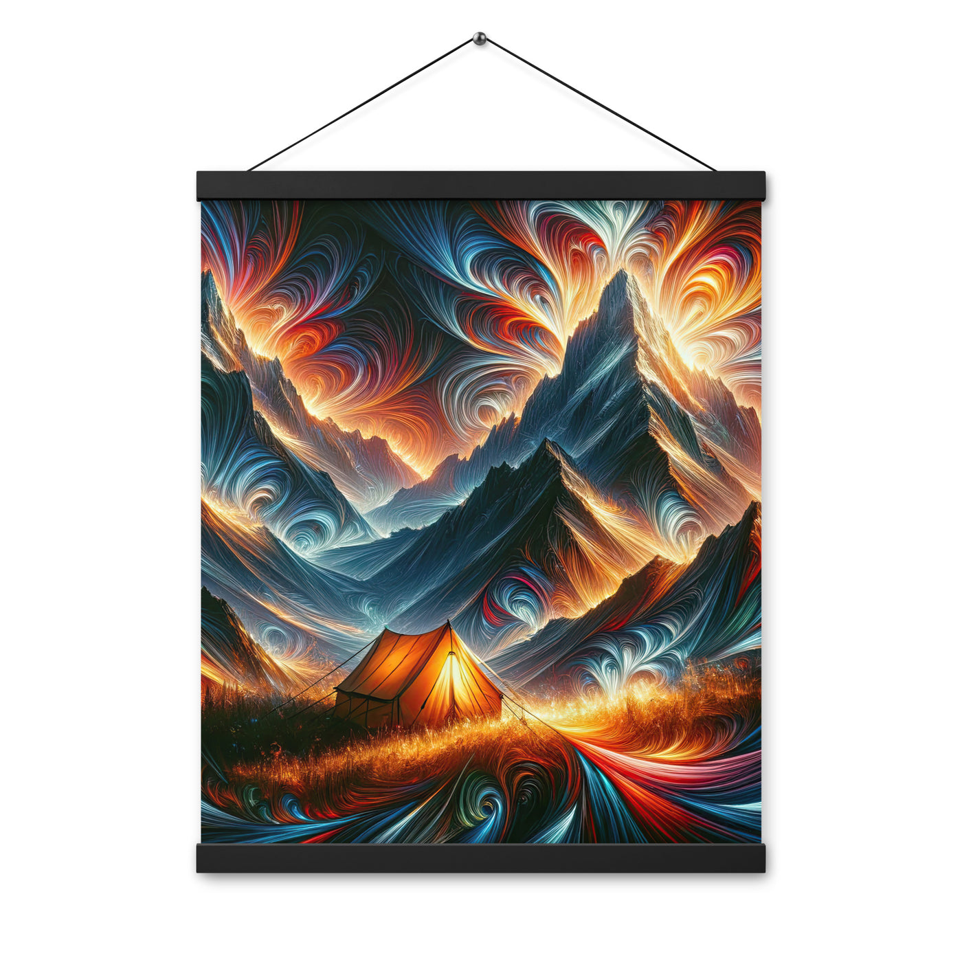 Abstrakte Kunst der Alpen, wo die Berge mit dynamischen Farben und Mustern pulsieren und eine Szene Energie schaffen - Enhanced Matte camping xxx yyy zzz 40.6 x 50.8 cm