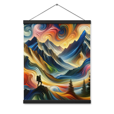 Abstraktes Kunstgemälde der Alpen mit wirbelnden, lebendigen Farben und dynamischen Mustern. Wanderer Silhouette - Enhanced Matte Paper wandern xxx yyy zzz 40.6 x 50.8 cm