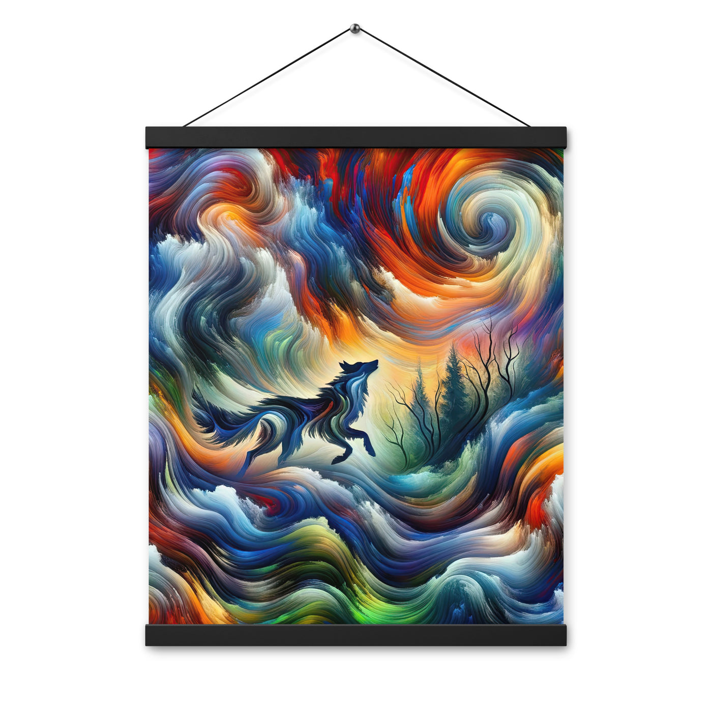 Alpen Abstraktgemälde mit Wolf Silhouette in lebhaften Farben (AN) - Premium Poster mit Aufhängung xxx yyy zzz 40.6 x 50.8 cm