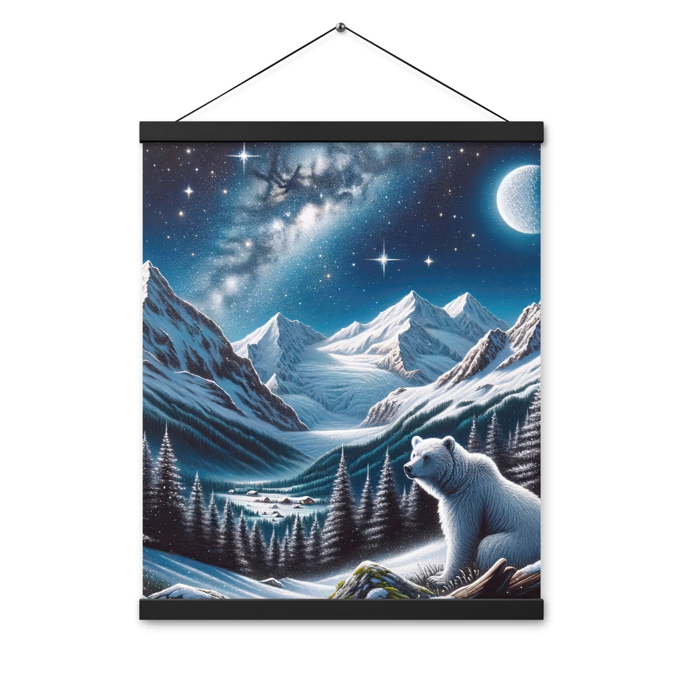 Sternennacht und Eisbär: Acrylgemälde mit Milchstraße, Alpen und schneebedeckte Gipfel - Premium Poster mit Aufhängung camping xxx yyy zzz 40.6 x 50.8 cm