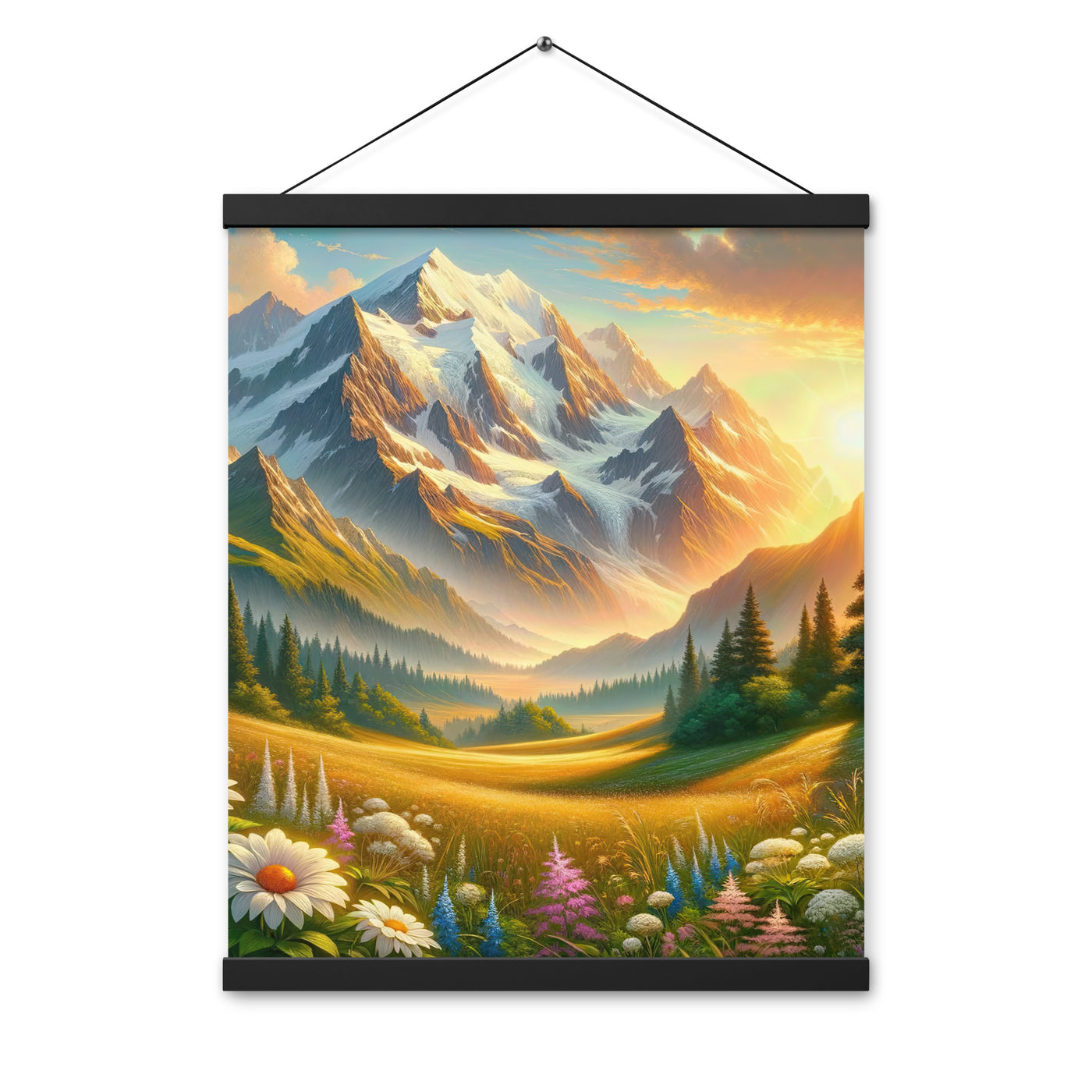 Heitere Alpenschönheit: Schneeberge und Wildblumenwiesen - Premium Poster mit Aufhängung berge xxx yyy zzz 40.6 x 50.8 cm