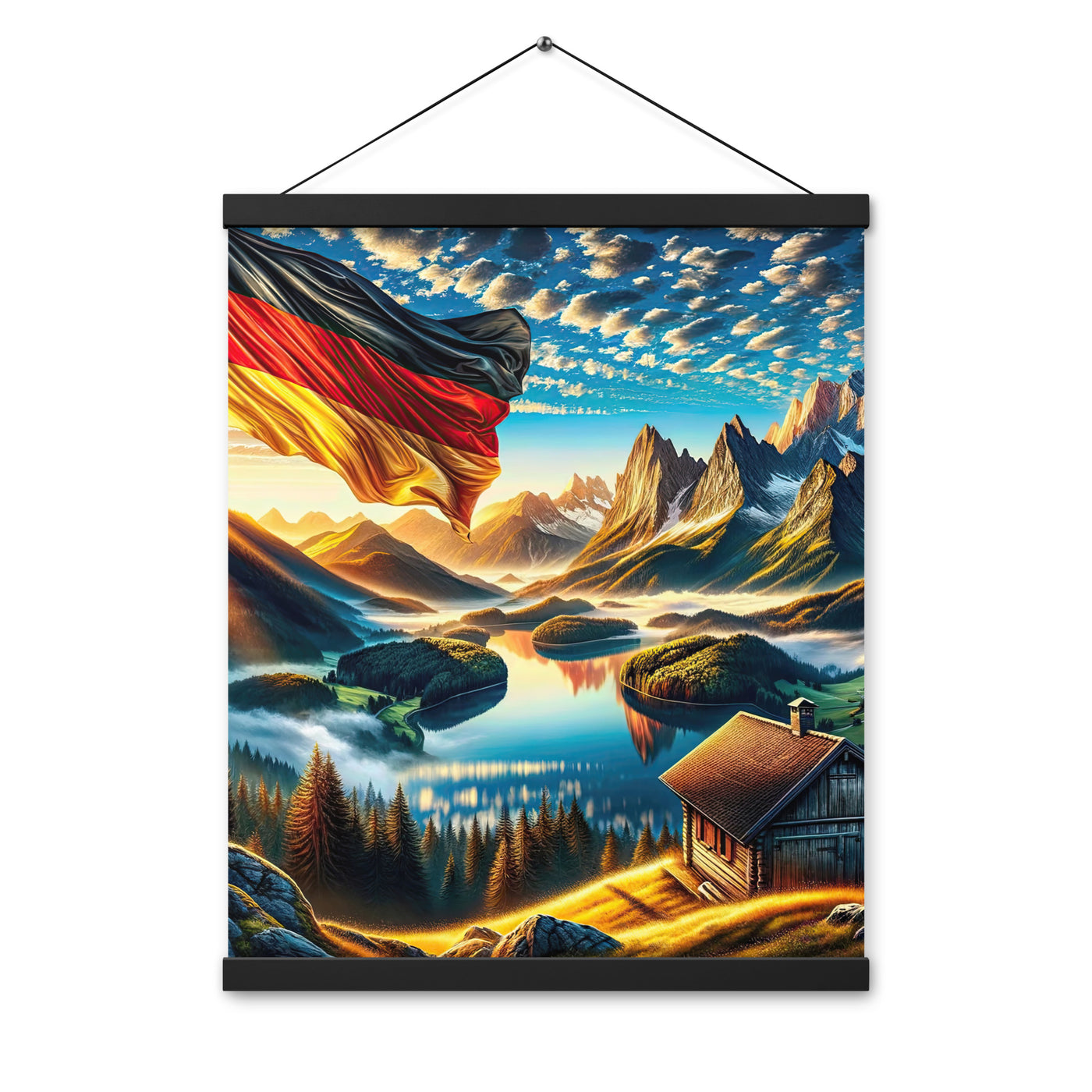 Alpen Gebirge im Morgenlicht: Kunstwerk mit Deutsche Flagge - Premium Poster mit Aufhängung berge xxx yyy zzz 40.6 x 50.8 cm