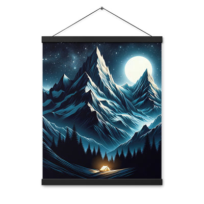 Alpennacht mit Zelt: Mondglanz auf Gipfeln und Tälern, sternenklarer Himmel - Premium Poster mit Aufhängung berge xxx yyy zzz 40.6 x 50.8 cm