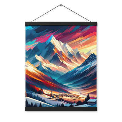 Moderne geometrische Alpen Kunst: Warmer Sonnenuntergangs Schein auf Schneegipfeln - Premium Poster mit Aufhängung berge xxx yyy zzz 40.6 x 50.8 cm