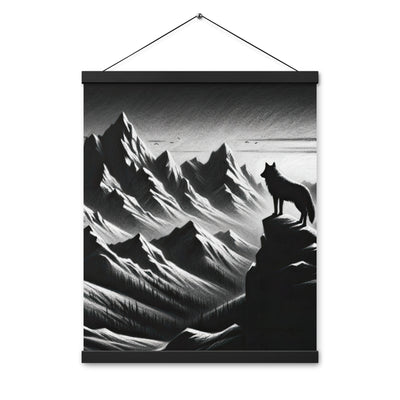 Kohlezeichnung, die die stille Stille der Alpen in der Winterdämmerung verkörpert. Wolf auf einem Berghügel (AN) - Enhanced Matte Paper xxx yyy zzz 40.6 x 50.8 cm