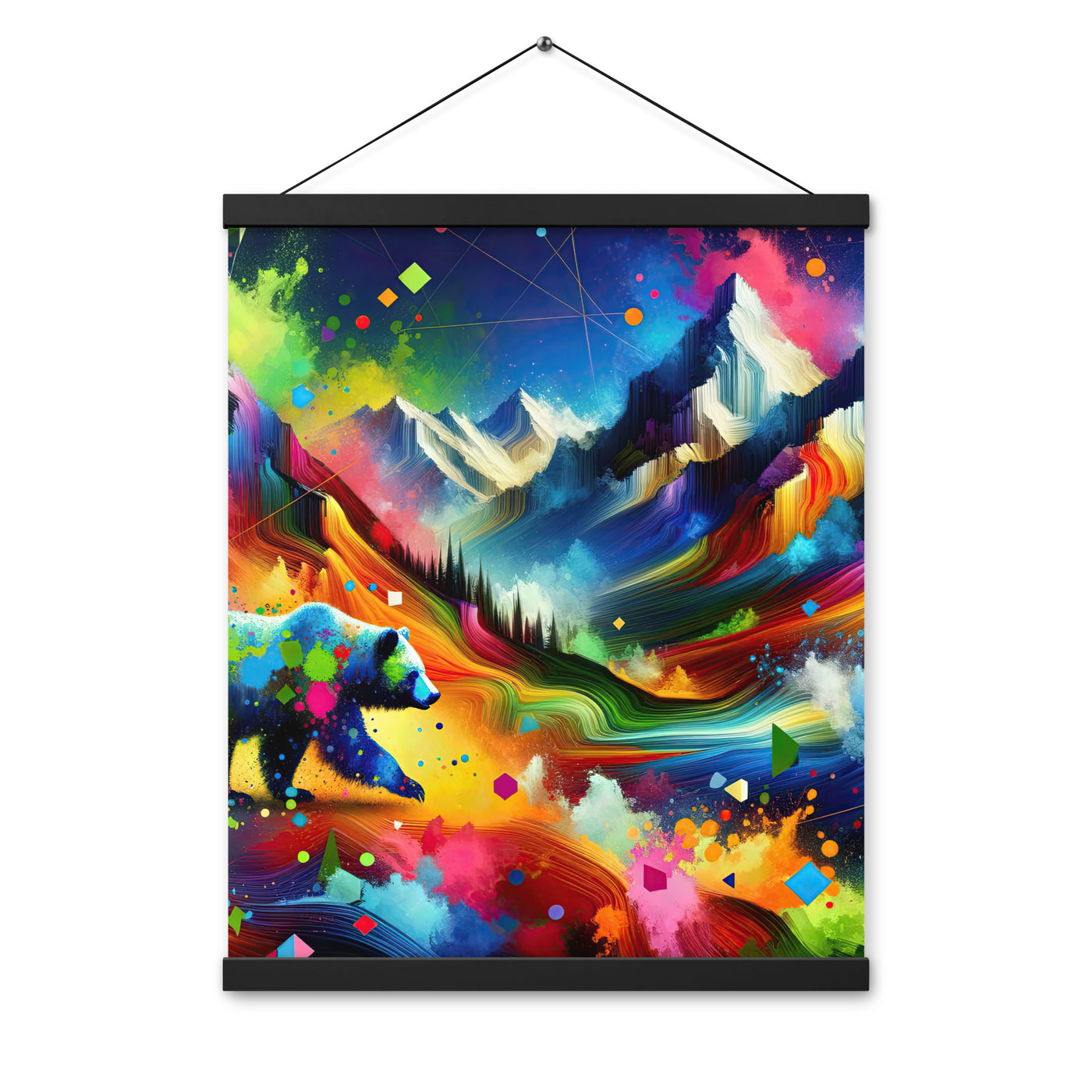 Neonfarbener Alpen Bär in abstrakten geometrischen Formen - Premium Poster mit Aufhängung camping xxx yyy zzz 40.6 x 50.8 cm