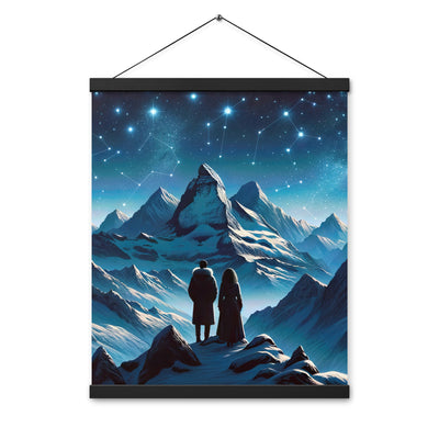 Alpenwinternacht: Digitale Kunst mit Wanderern in Bergen und Sternenhimmel - Premium Poster mit Aufhängung wandern xxx yyy zzz 40.6 x 50.8 cm