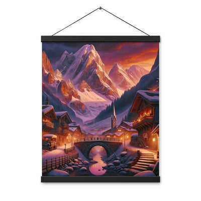Magische Alpenstunde: Digitale Kunst mit warmem Himmelsschein über schneebedeckte Berge - Premium Poster mit Aufhängung berge xxx yyy zzz 40.6 x 50.8 cm