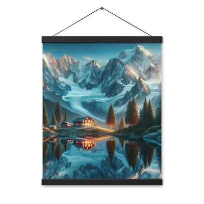 Stille Alpenmajestätik: Digitale Kunst mit Schnee und Bergsee-Spiegelung - Premium Poster mit Aufhängung berge xxx yyy zzz 40.6 x 50.8 cm